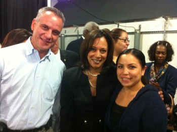 From l to r: Larry Rick, PA-C, Kaiser South Bay Staff Rep, Kamala Harris  Attorney General of California and  Angie Gonzalez, RN, South Bay Hospital President