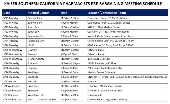 Pre-Bargaining Meeting Schedule
